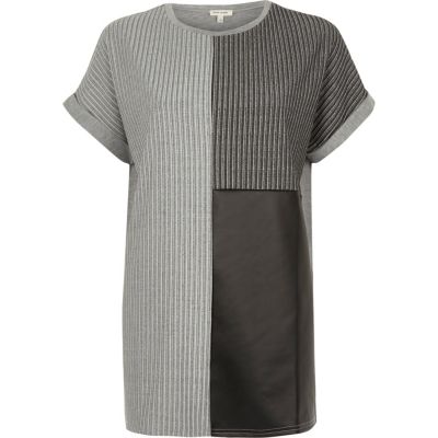 Grey textured colour block boyfriend T-shirt